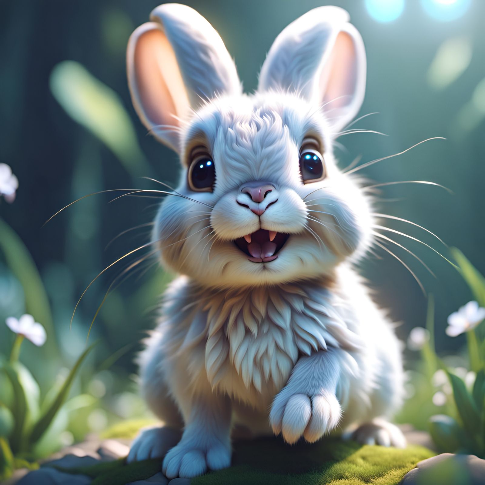 Adorable Smiling Rabbit Baby in Surreal Fantasy Style