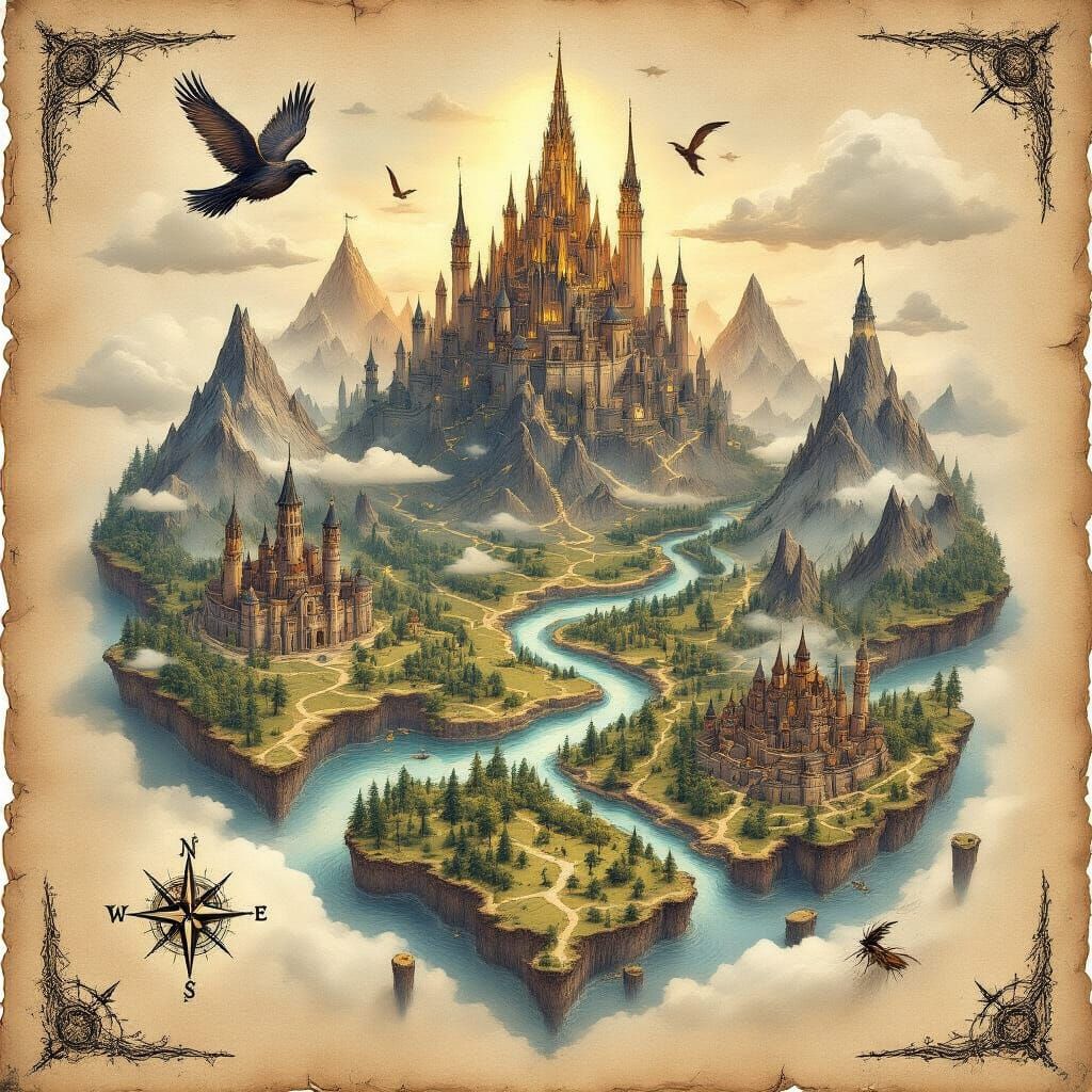 Fantasy Map with Floating Islands in RPG Style