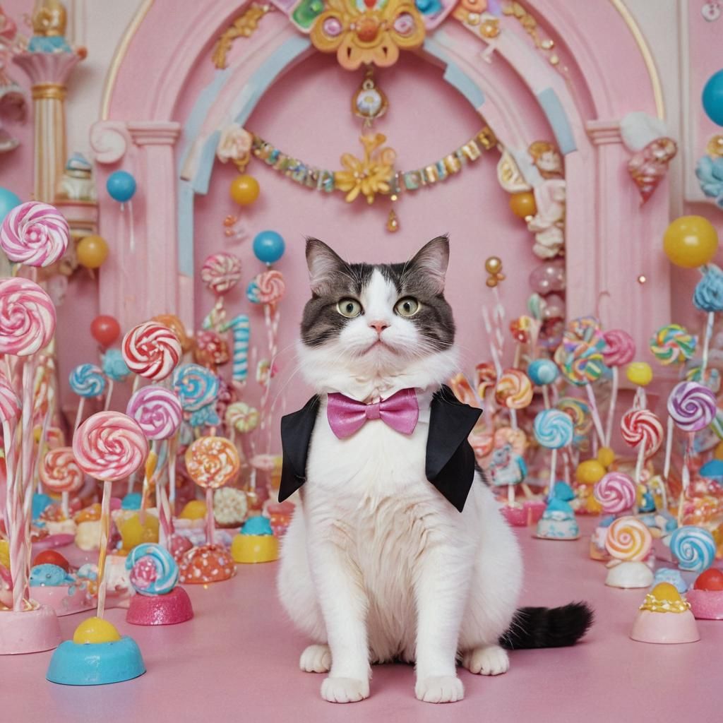 Cat in Tuxedo in Candyland Fairycore Style