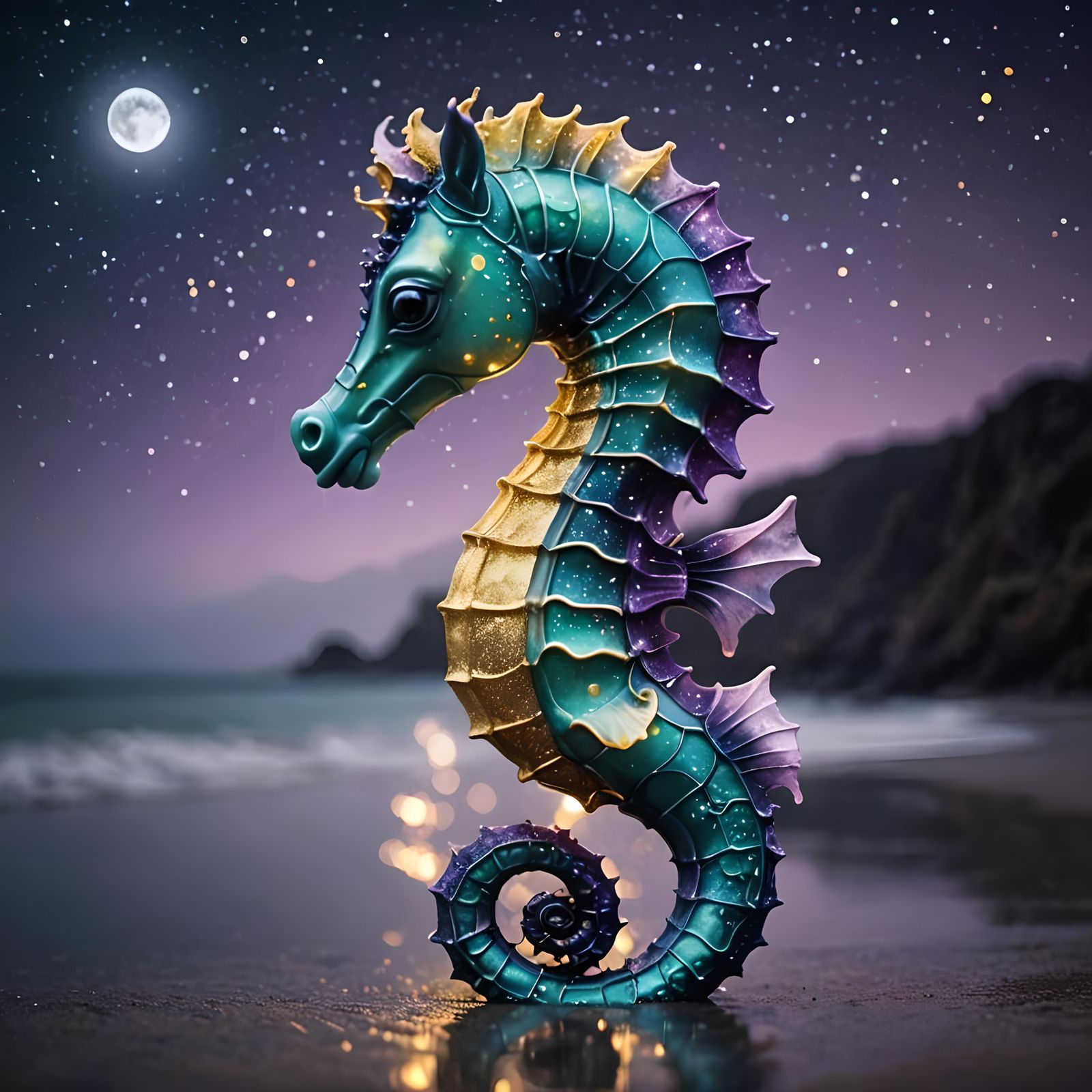 Glittering Chibi Seahorse Double Exposure Portrait