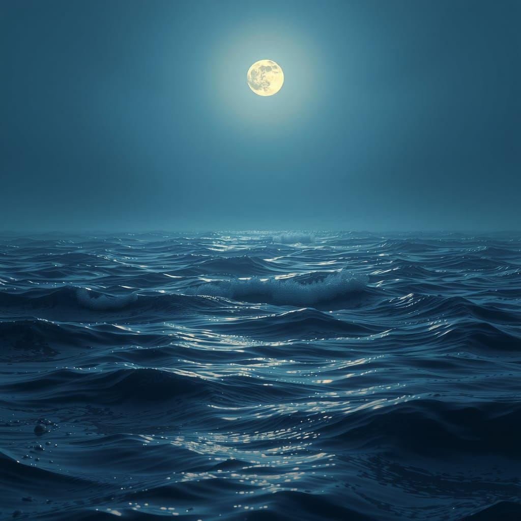 Ethereal Moonlight Illuminates Serene Ocean: Fantasy Art