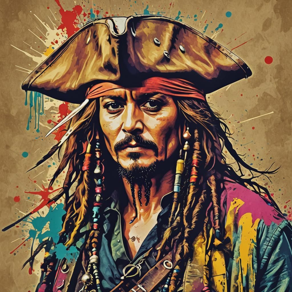 Captain Jack Sparrow Pop Art Poster in Triadic Colors