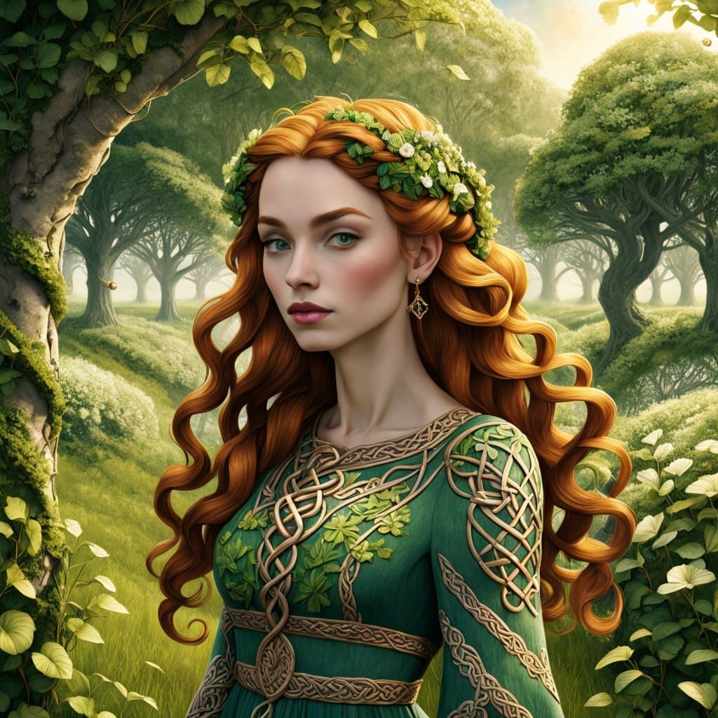 Luminous Celtic Goddess in Emerald Meadown