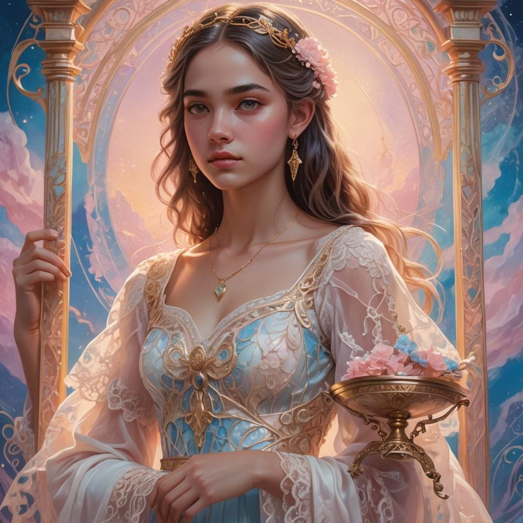 Libra Embodied: A Teenage Girl in Art Nouveau Style