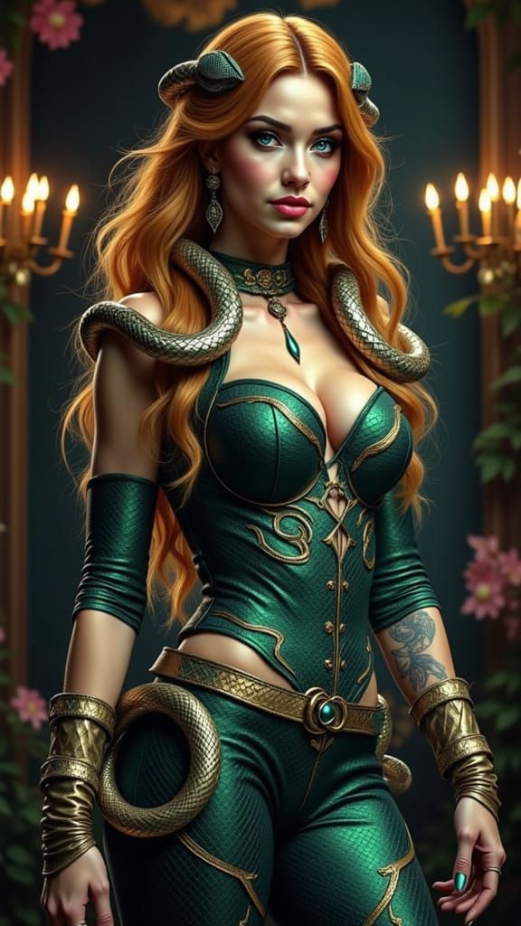 Princess Python: Glamorous Femme Fatale in Emerald and Gold