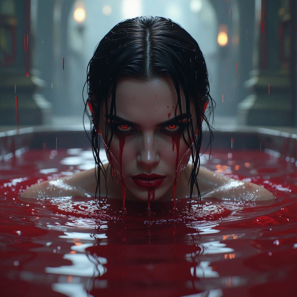 Fantastical Figure in Bloody Bath with Dripping Eyes