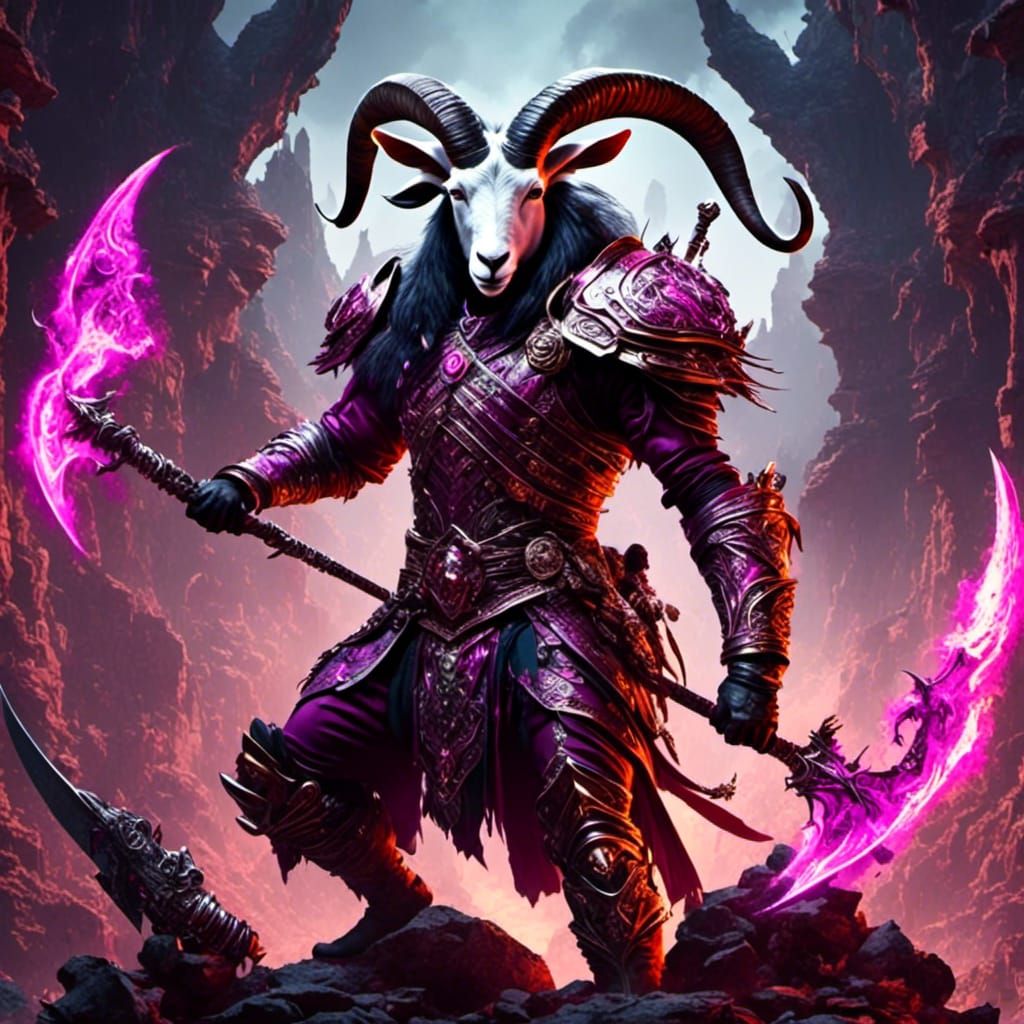 Majestic Goat Warrior in Metallic Armor
