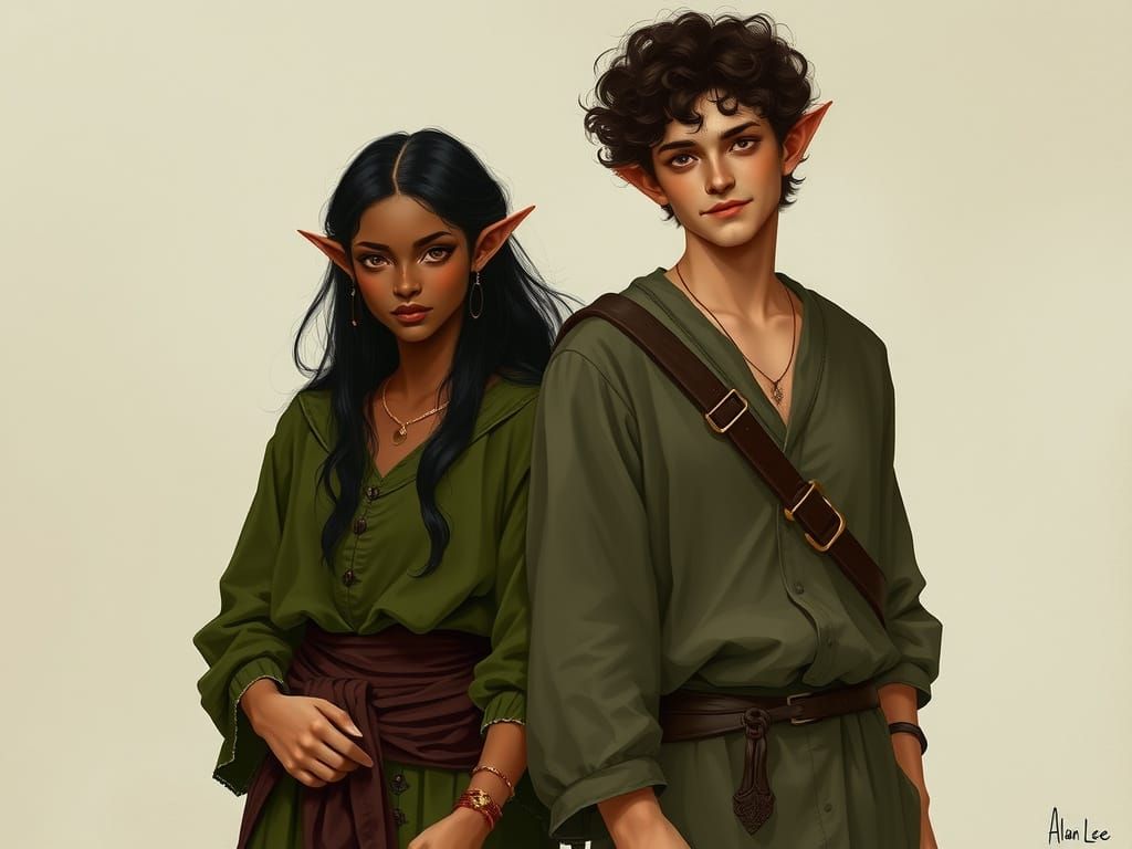 Elven Couple in Whimsical Green Attire