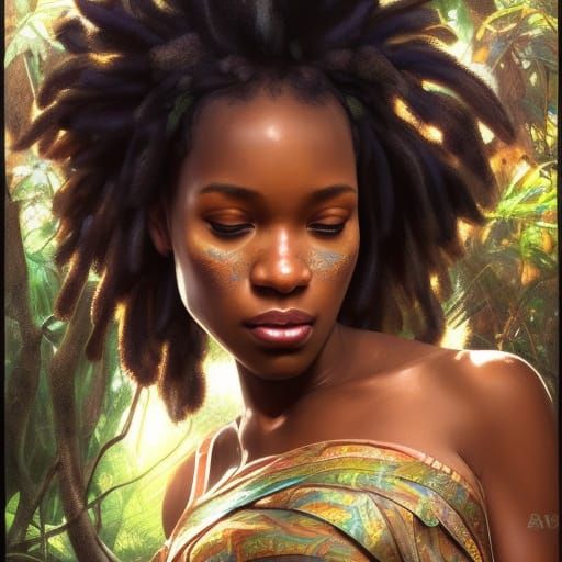 Stunning African Princess Portrait in Lush Jungle Setting
