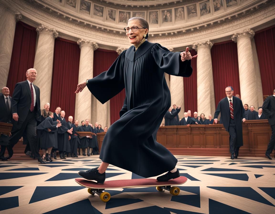 RBG Skateboarding in Supreme Court: Detailed Matte Painting