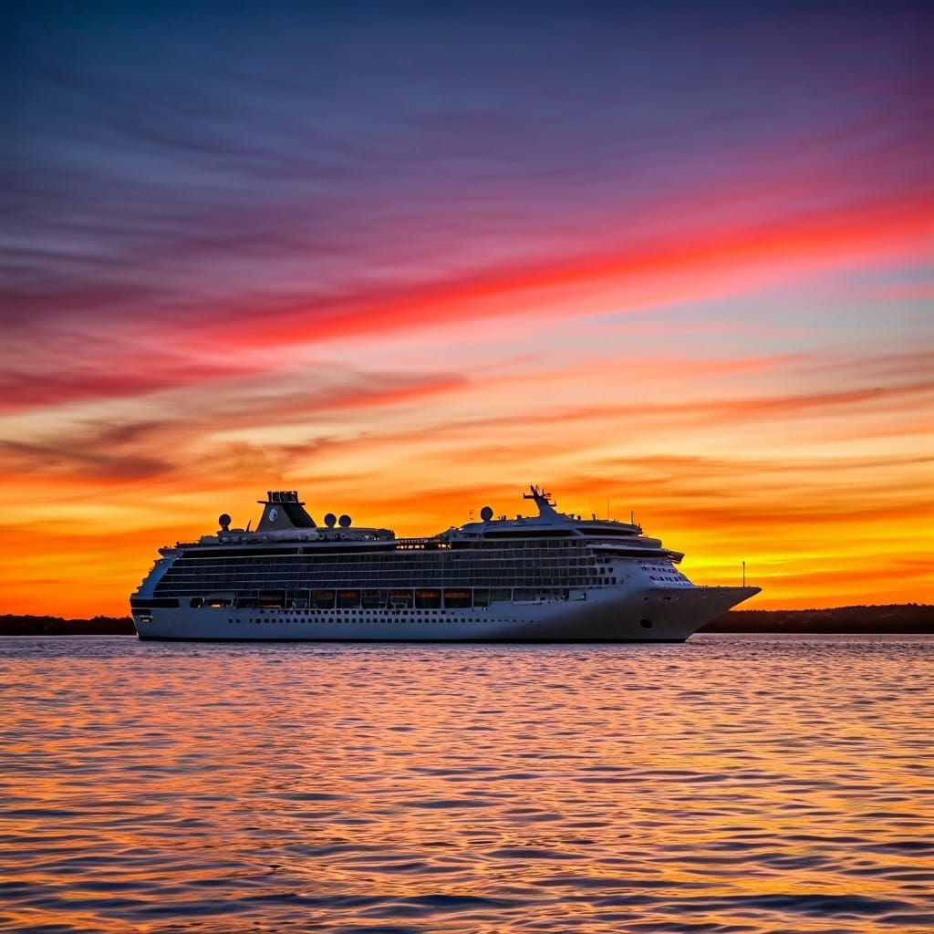Australian Sunset Cruise Liner Silhouette