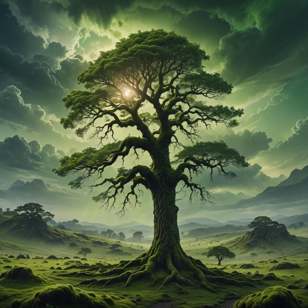 Fantasy Landscape with Glowing Tree: Matte Painting