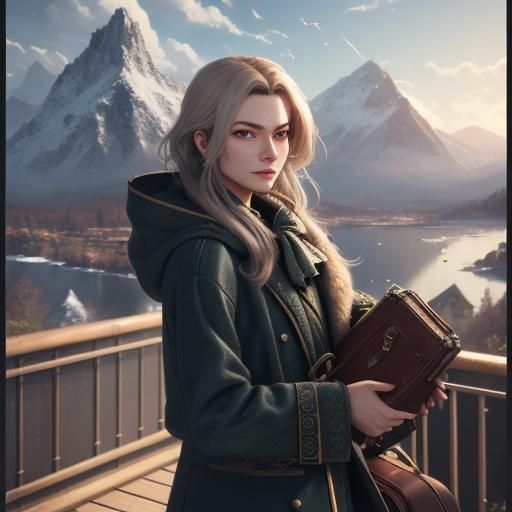 Anime-Inspired Adventurer on a Vintage Travel Poster