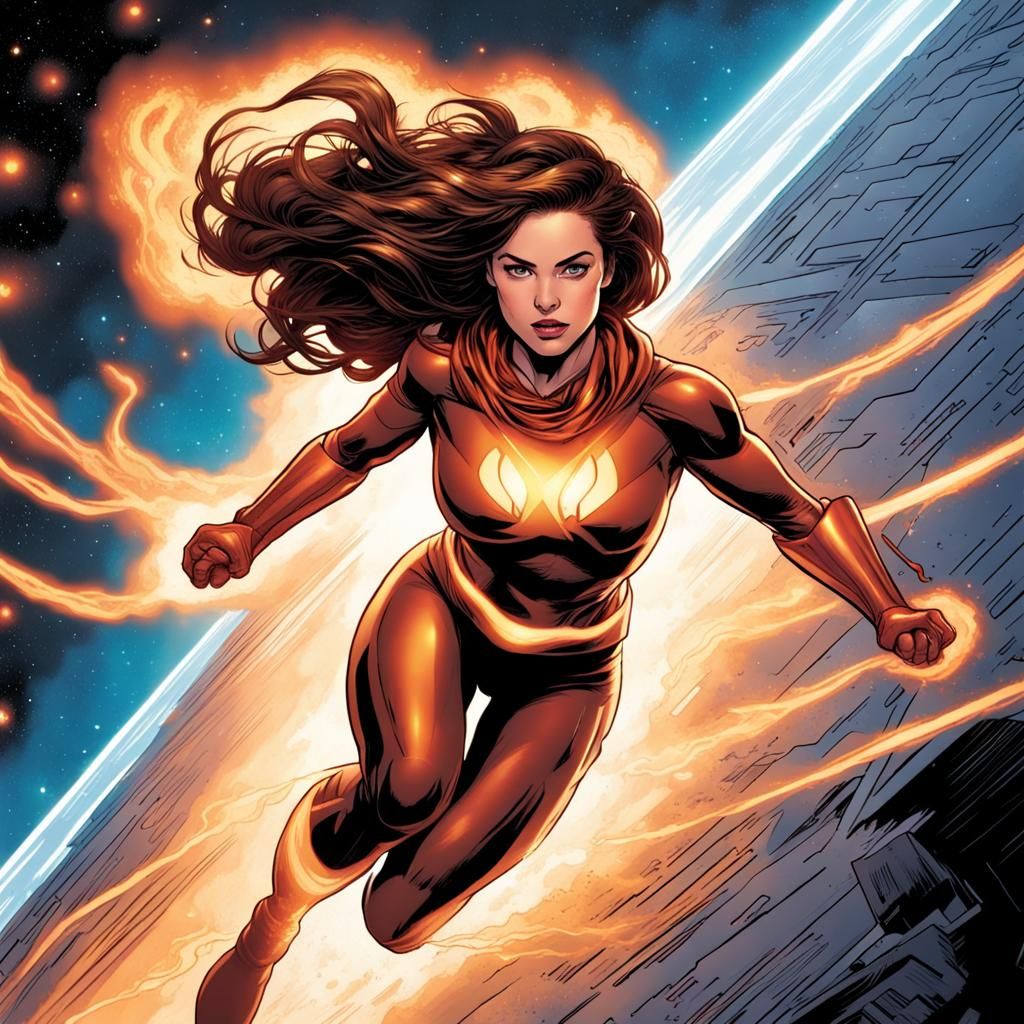 Fiery Superheroine Telekinetic Powers in Comic Book Art