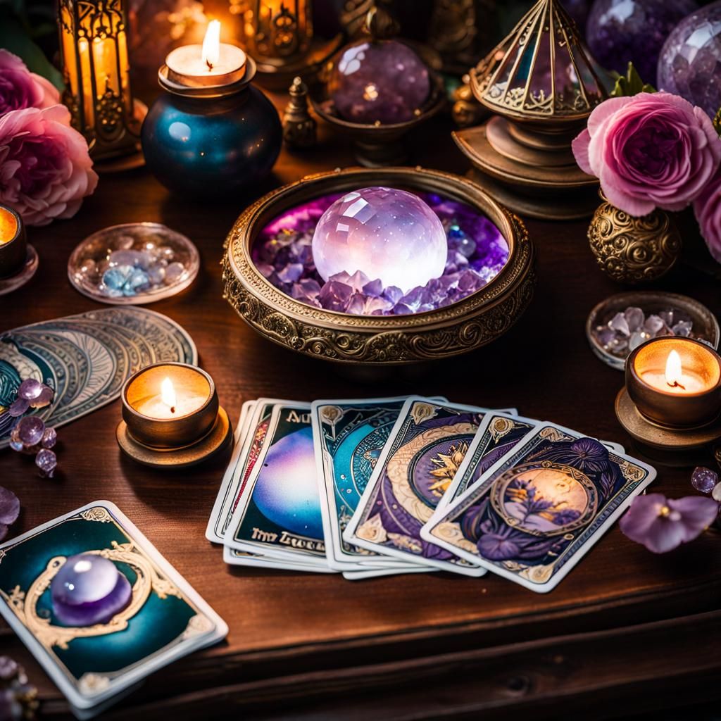 Enchanted Tarot Deck and Crystal Ball: Watercolor Art