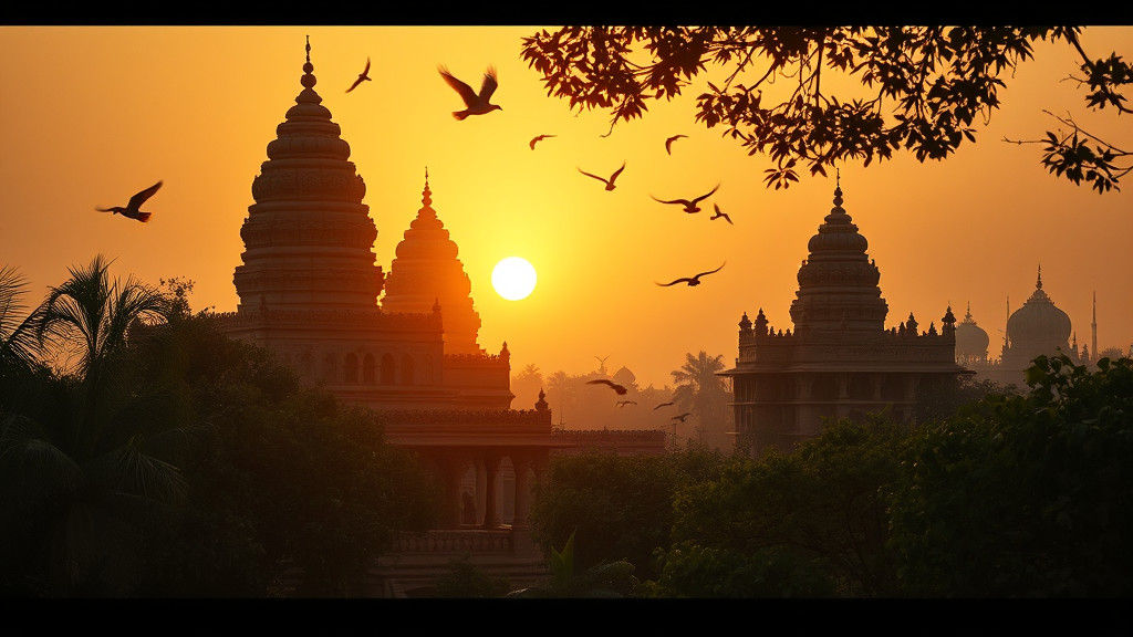 Aligarh Temples in Golden Light: Cinematic Film Still