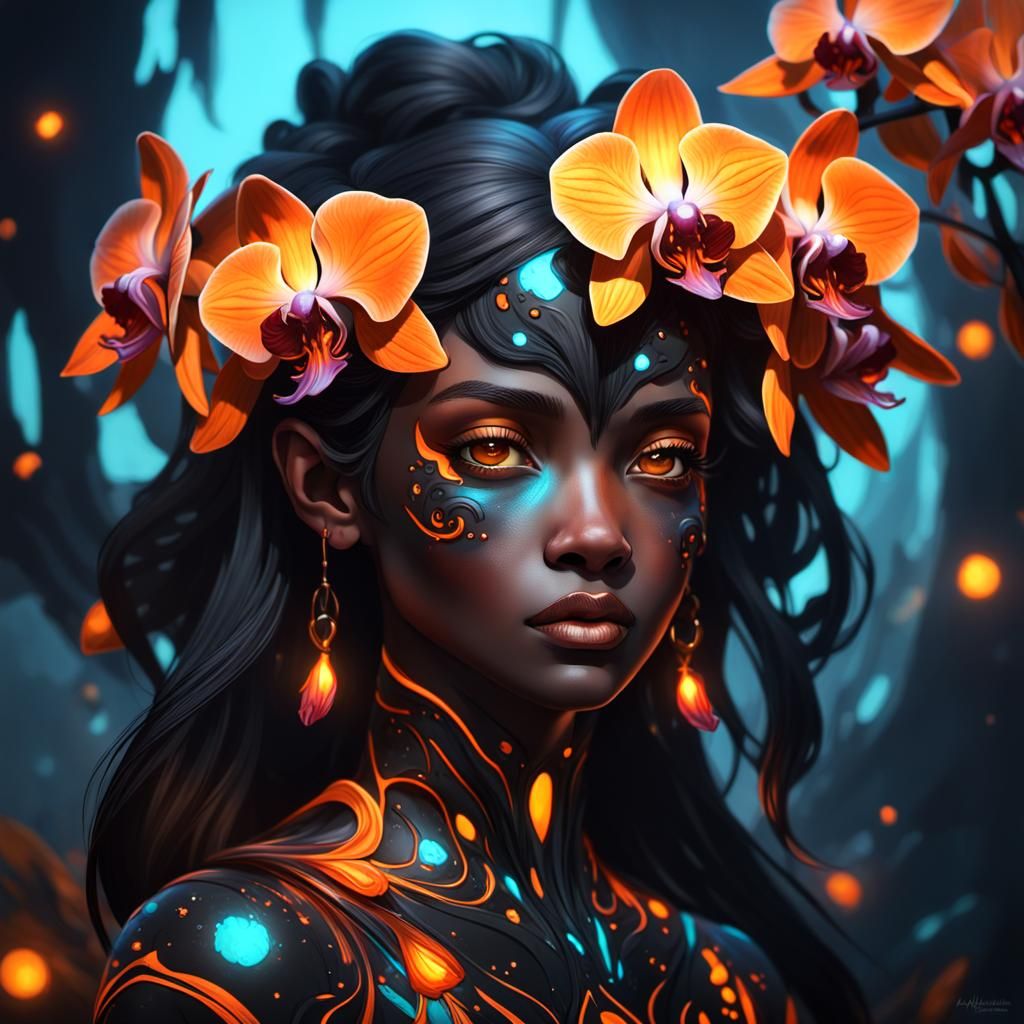 Bioluminescent Orchid Fae Portrait in Hyperdetailed Style