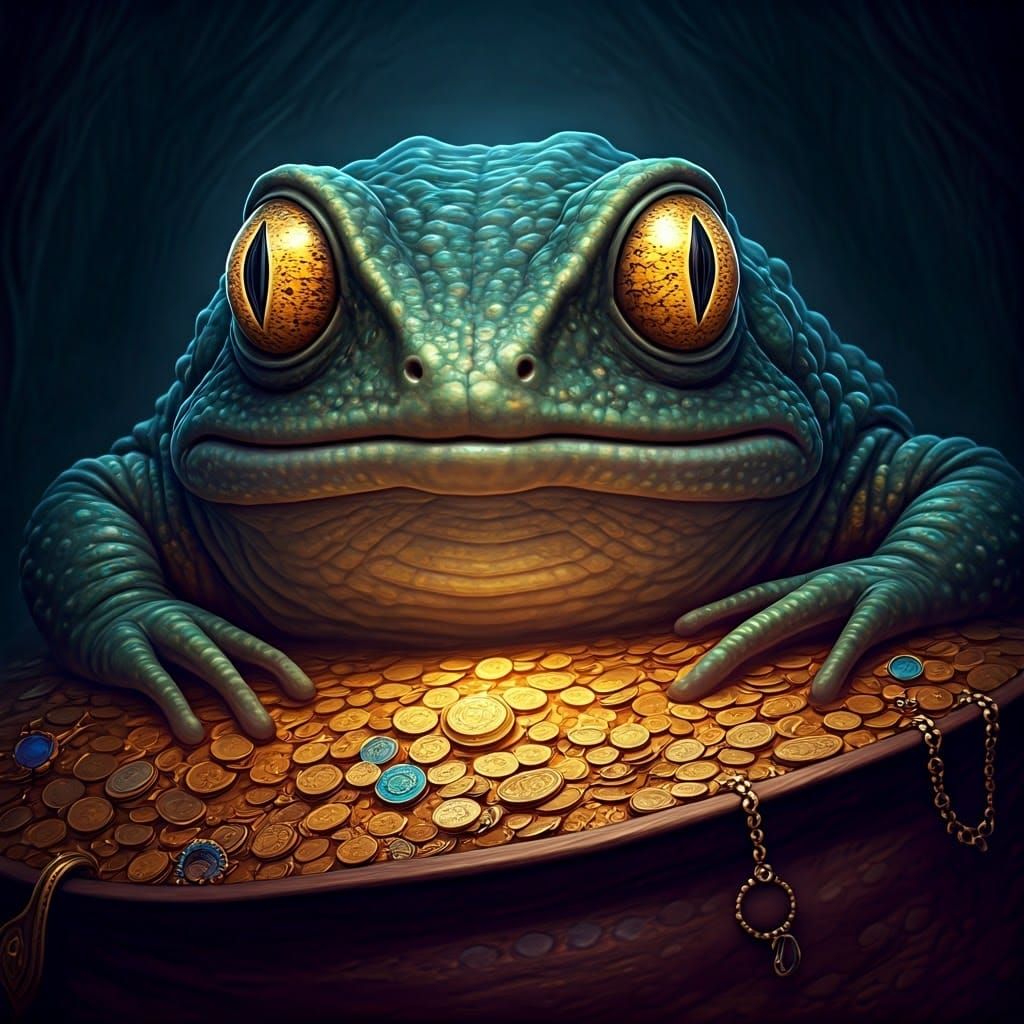 Enormous Toad Lounging on Treasure Pile