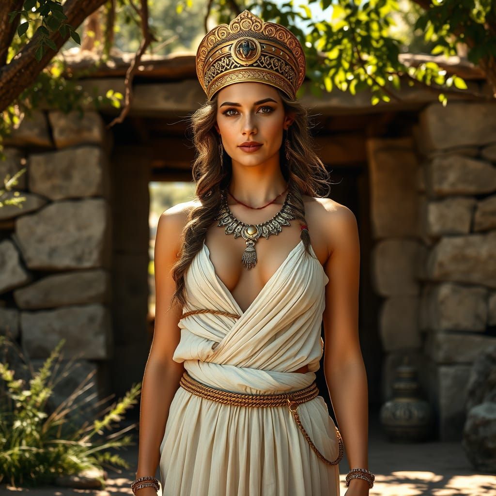 Ancient Minoan Noblewoman in Golden Crown