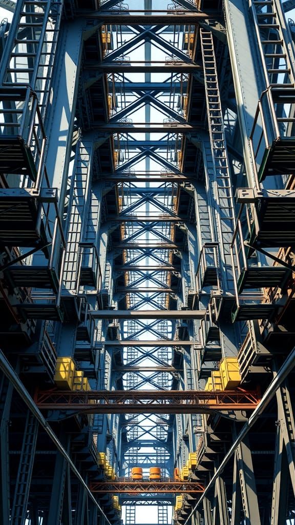 Complex Steel Network in Cel-Shaded Precisionism Style