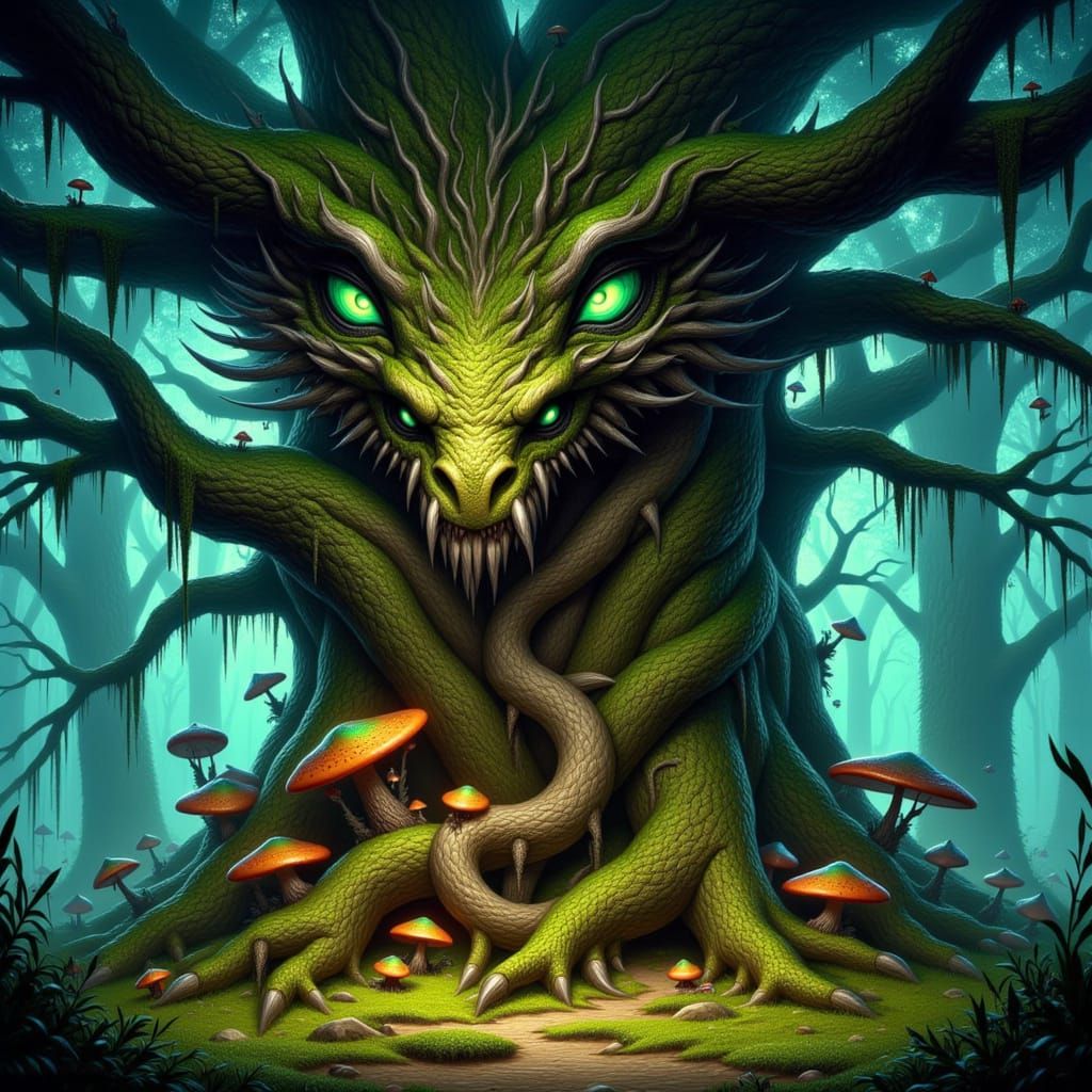 Ancient Dragon Tree with Mischievous Sprites