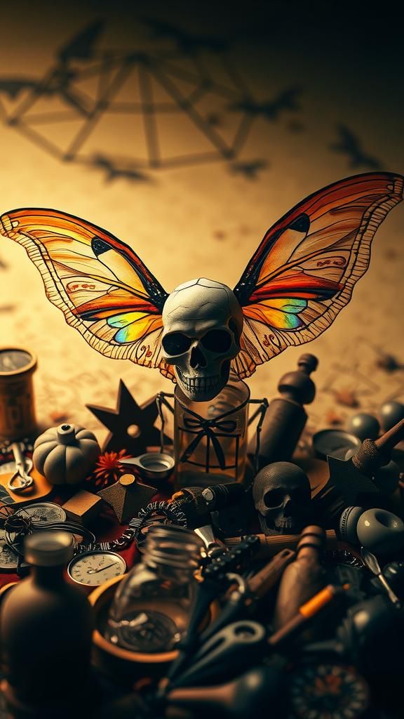 Sugar Skull Death Moth in Surreal Autumn Rayograph