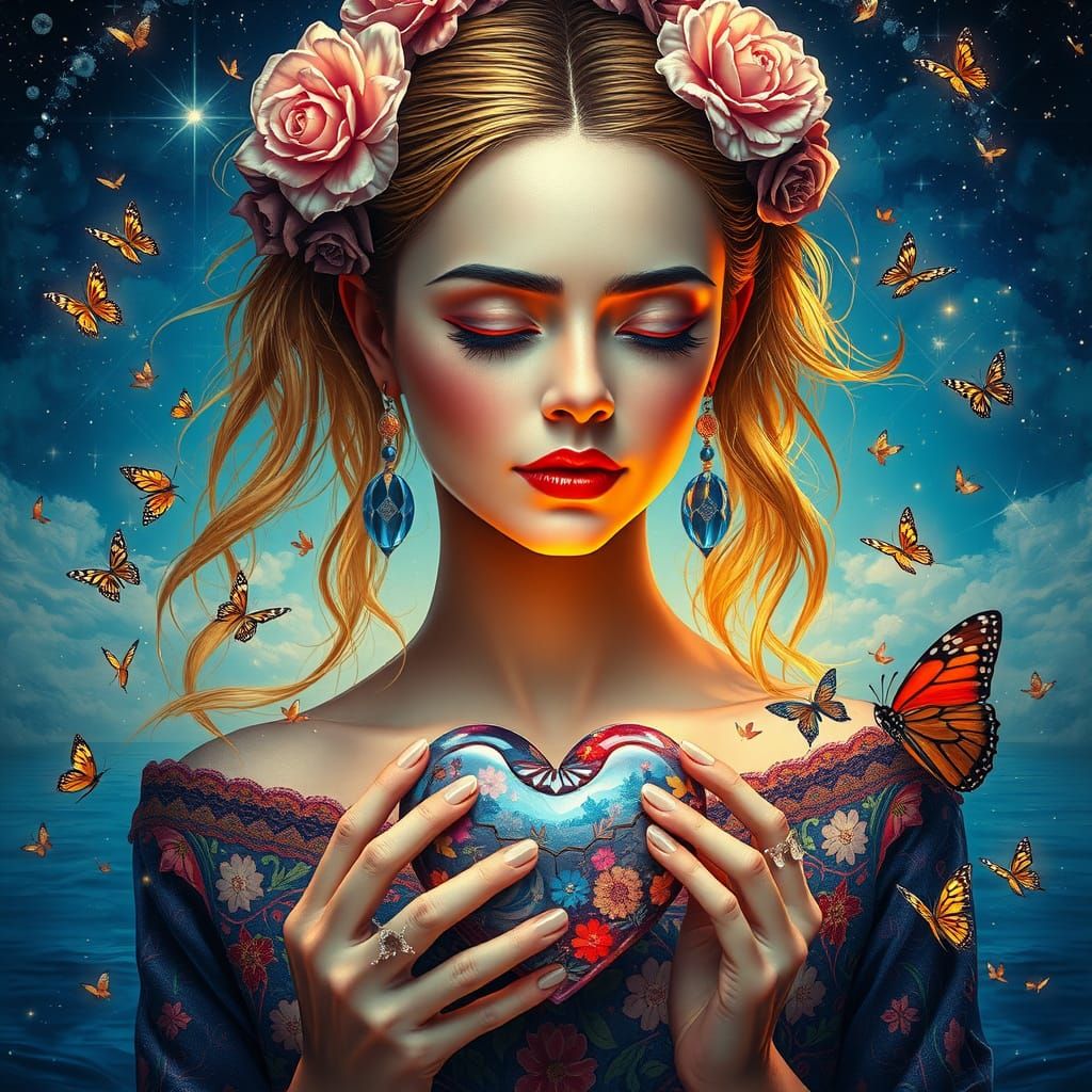 Surreal Goddess of Emotions in Whispers of Light and Shadows