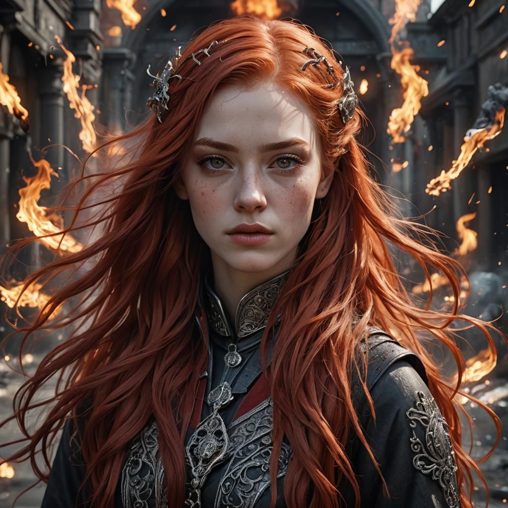 Hyperrealistic Portrait of a Girl with Red Hair