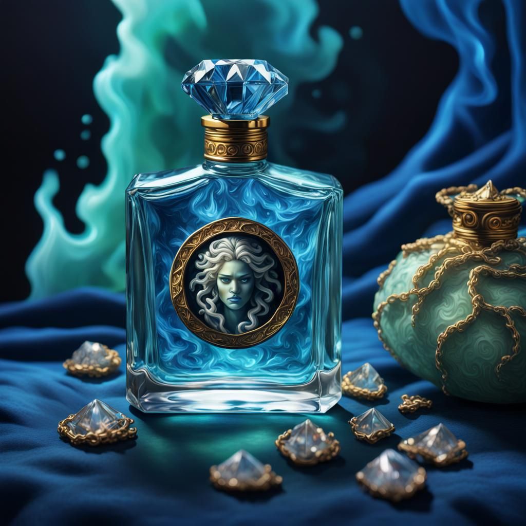 Medusa Cologne Diamond Bottle on Blue Fire