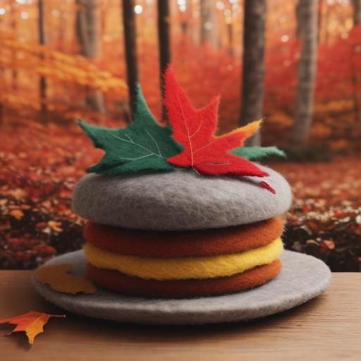 Red Autumn Forest in Vibrant Felt Artwork