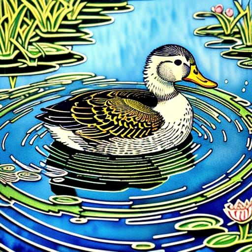 Cute Fluffy Ducklings in Hyperdetailed Art Nouveau Style