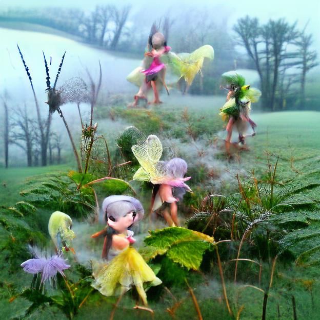 Fairies Dancing in Misty Morning Light