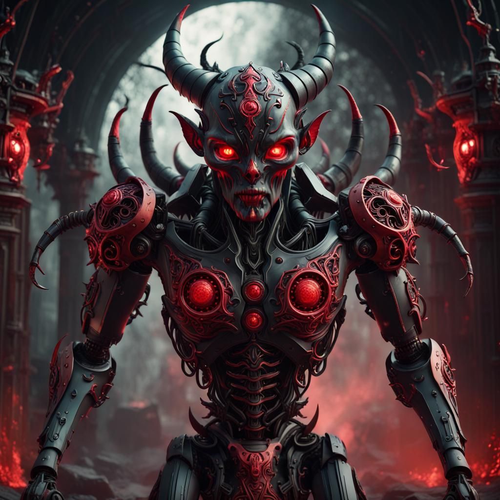 Demonic Robot: Detailed Matte Painting in Fantasy Art