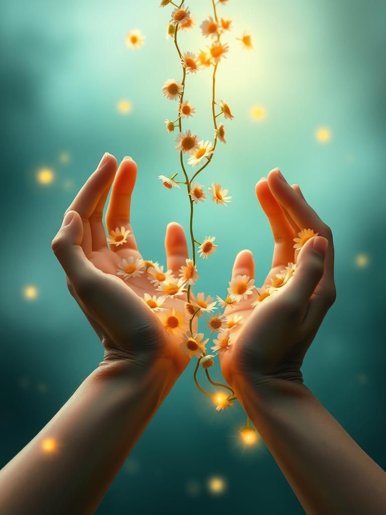 Ethereal Hands Adorn Daisy Chain in Dreamscape