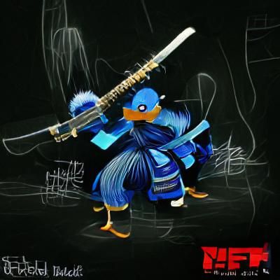 Blue Feathered Duck Samurai Ninja Anime Concept