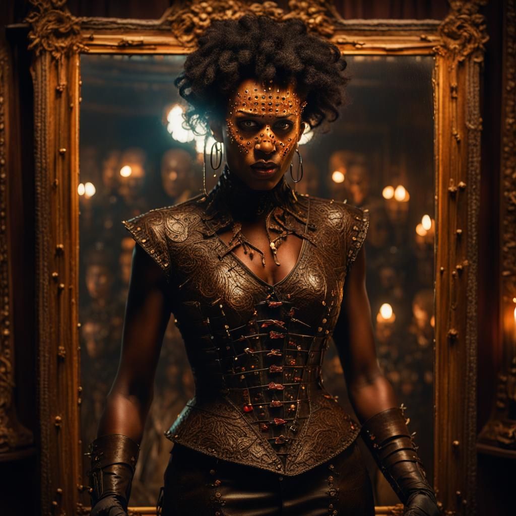 Hellraiser Pinhead Saloon Girl in Fiery Mirror