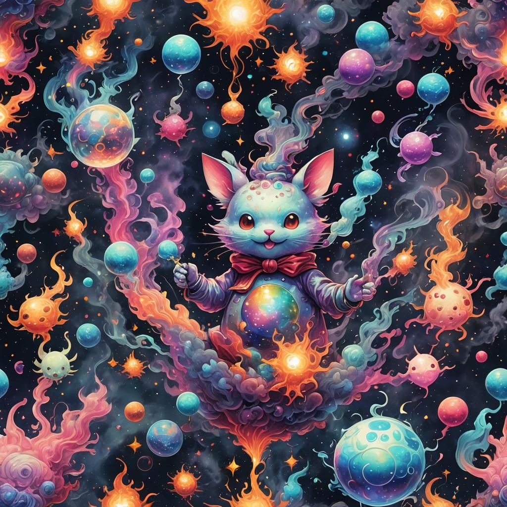 Trippy Stardust Smoke Moogle in Mixed Media