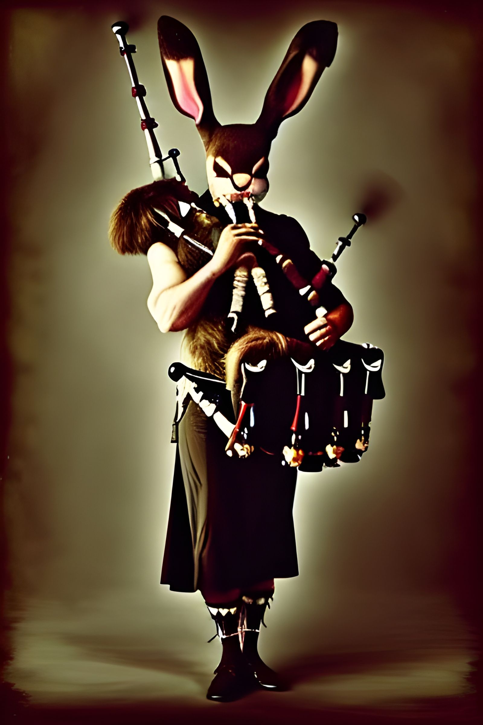 Anthropomorphic Bunny Bagpiper in Photorealistic Style