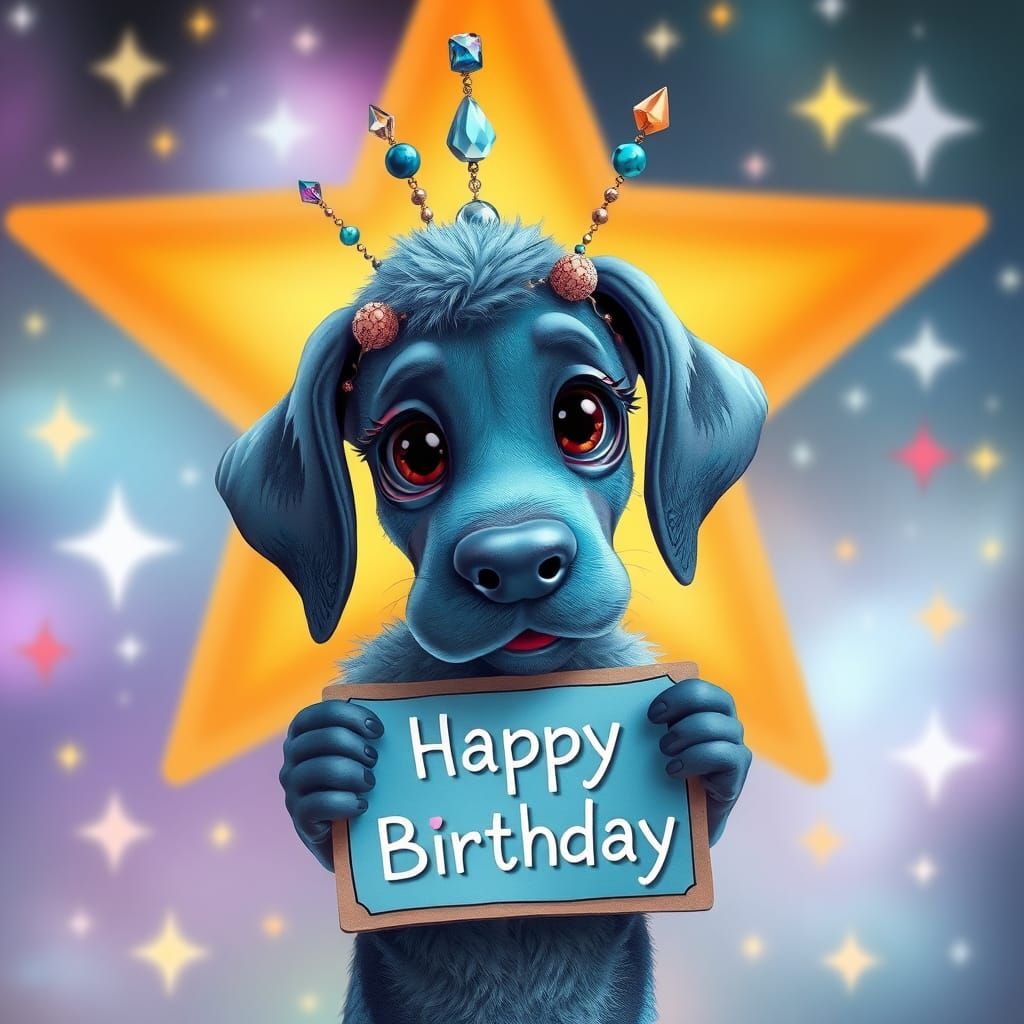 Magical Blue Great Dane Celebrates Birthday Under Starry Nig...