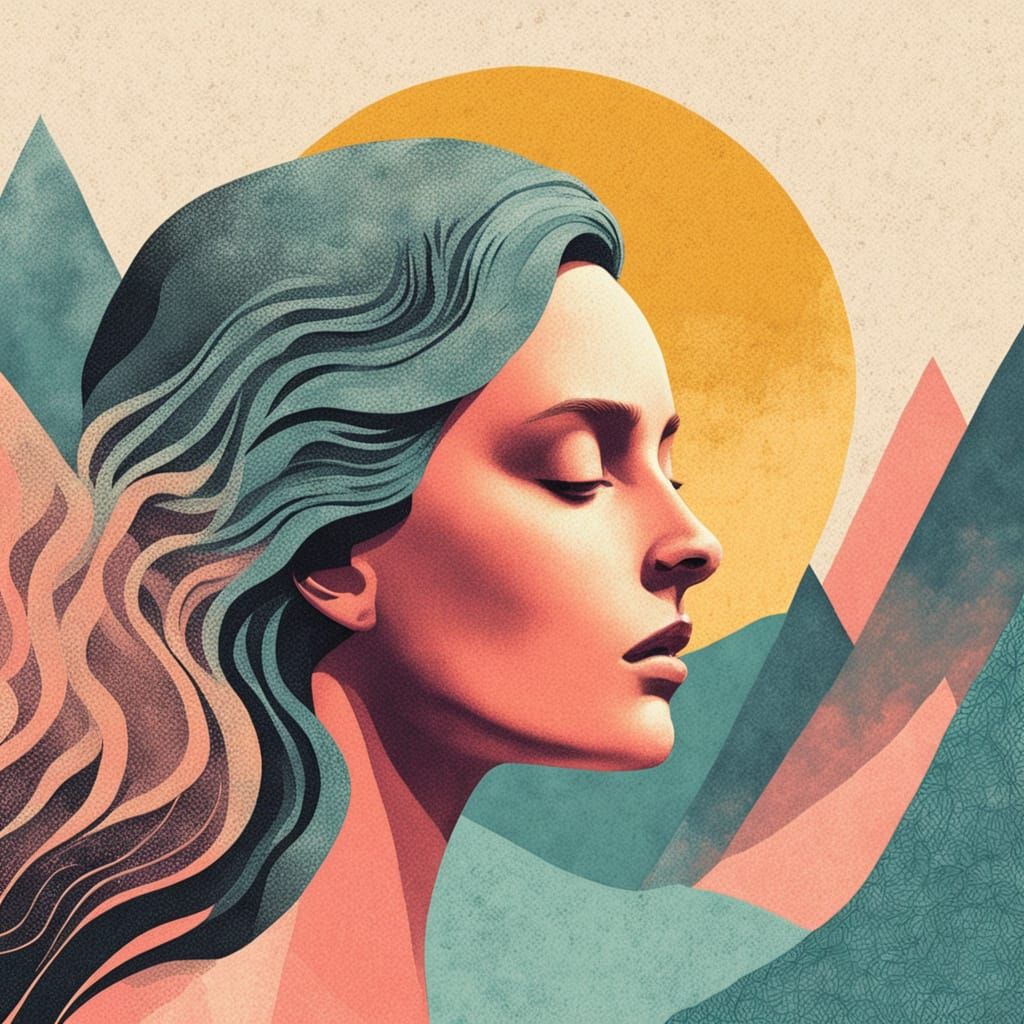 Halftone Sun Profile in Mixed Media Collage