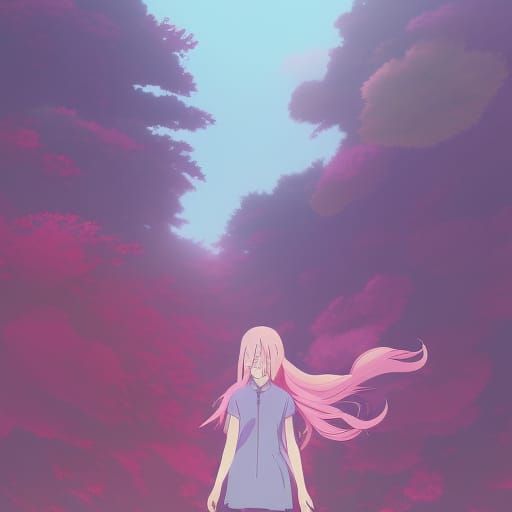 Pink-Haired Girl in Studio Ghibli Anime Style