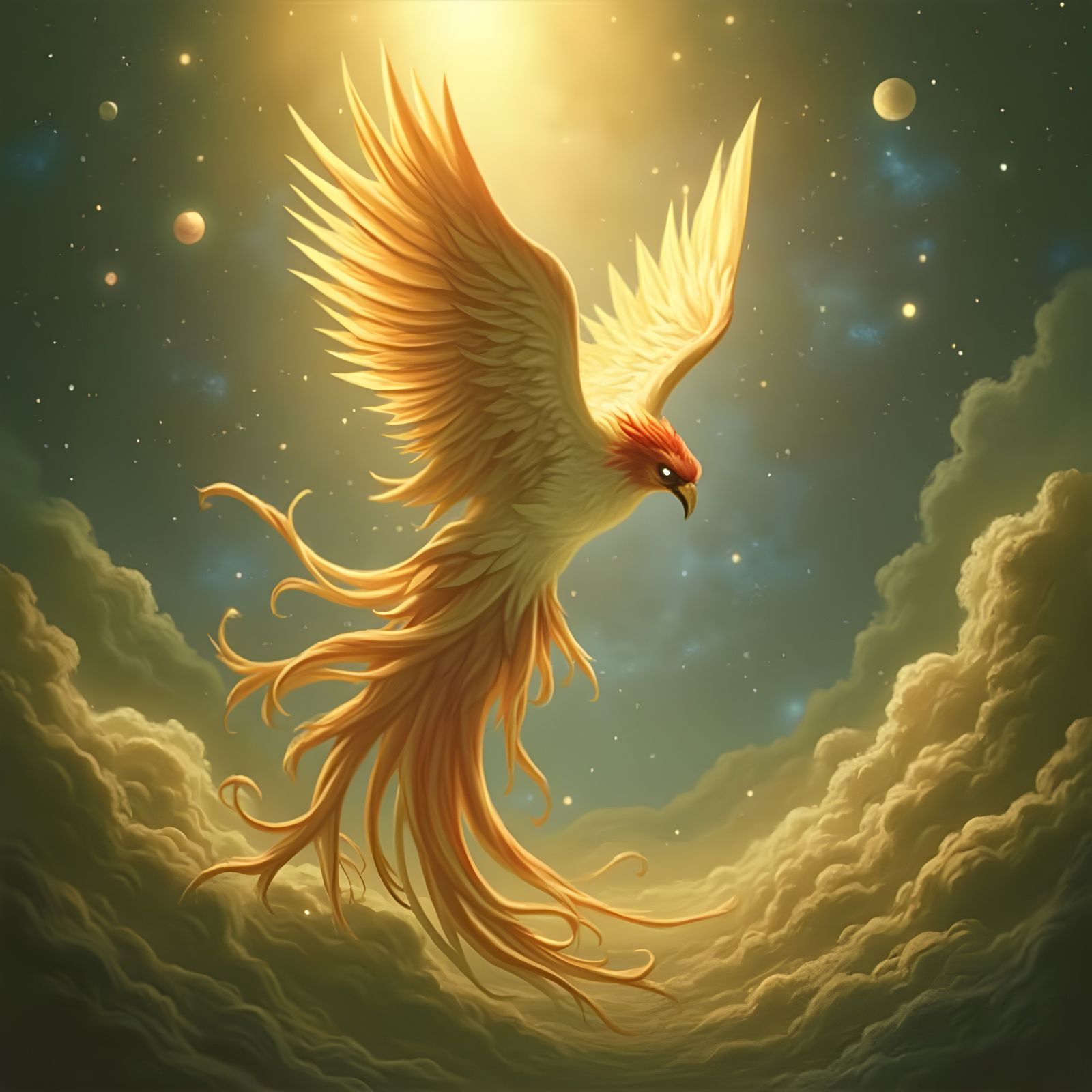 Majestic Phoenix Rises from Embers in Cosmic Nebula