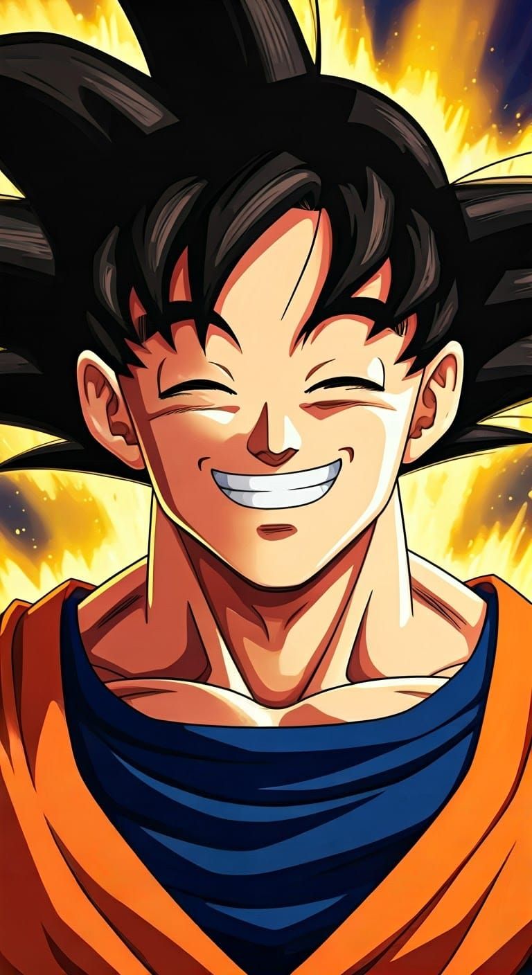 Energetic Superhero Smiles with Joy in Vibrant Anime Backgro...