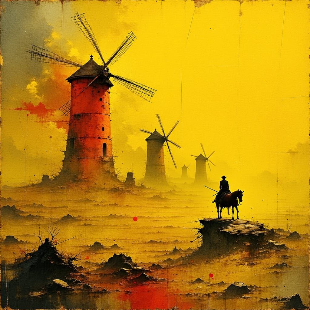 Don Quixote's Abstract Charge: Surrealist Dreamscape