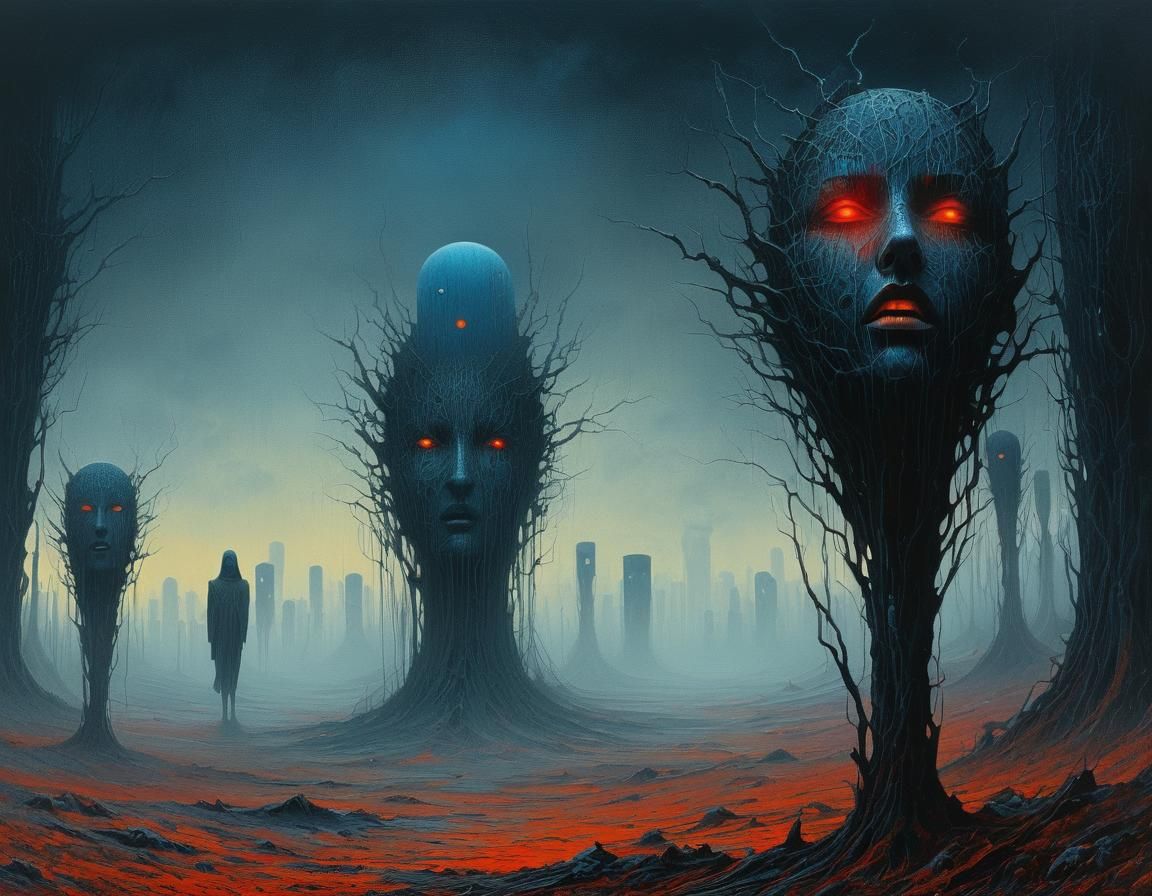 Ethereal Horror Portrait in Beksiński Style