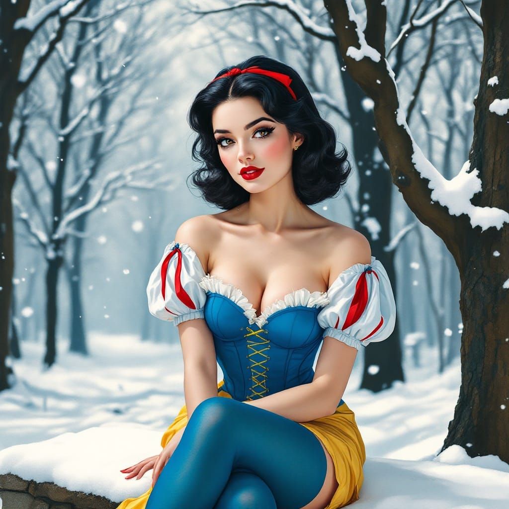 Vibrant Silkscreen Pop Art of Snow White in Playful Blue Cor...