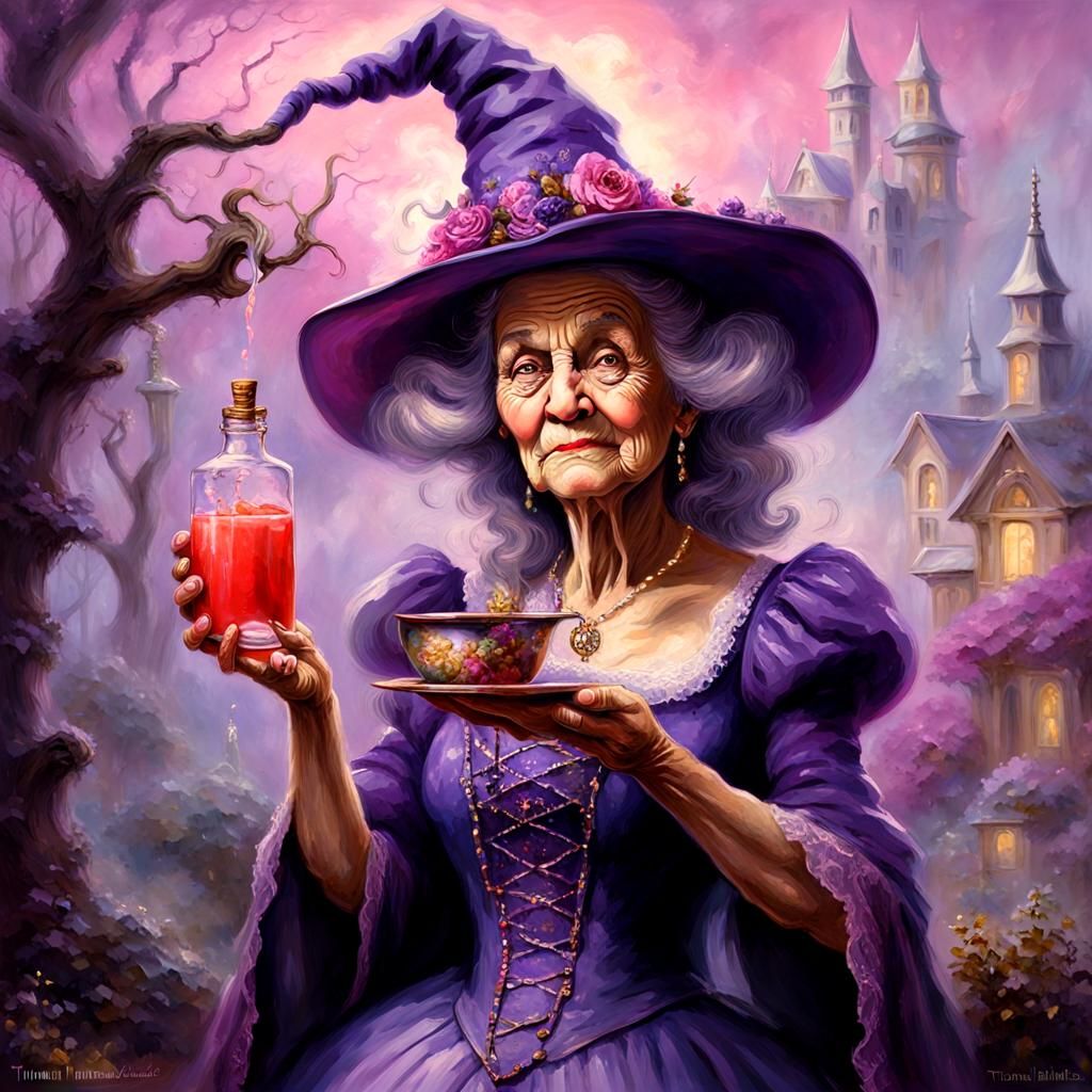 Surreal Witch with Magical Pink Potion