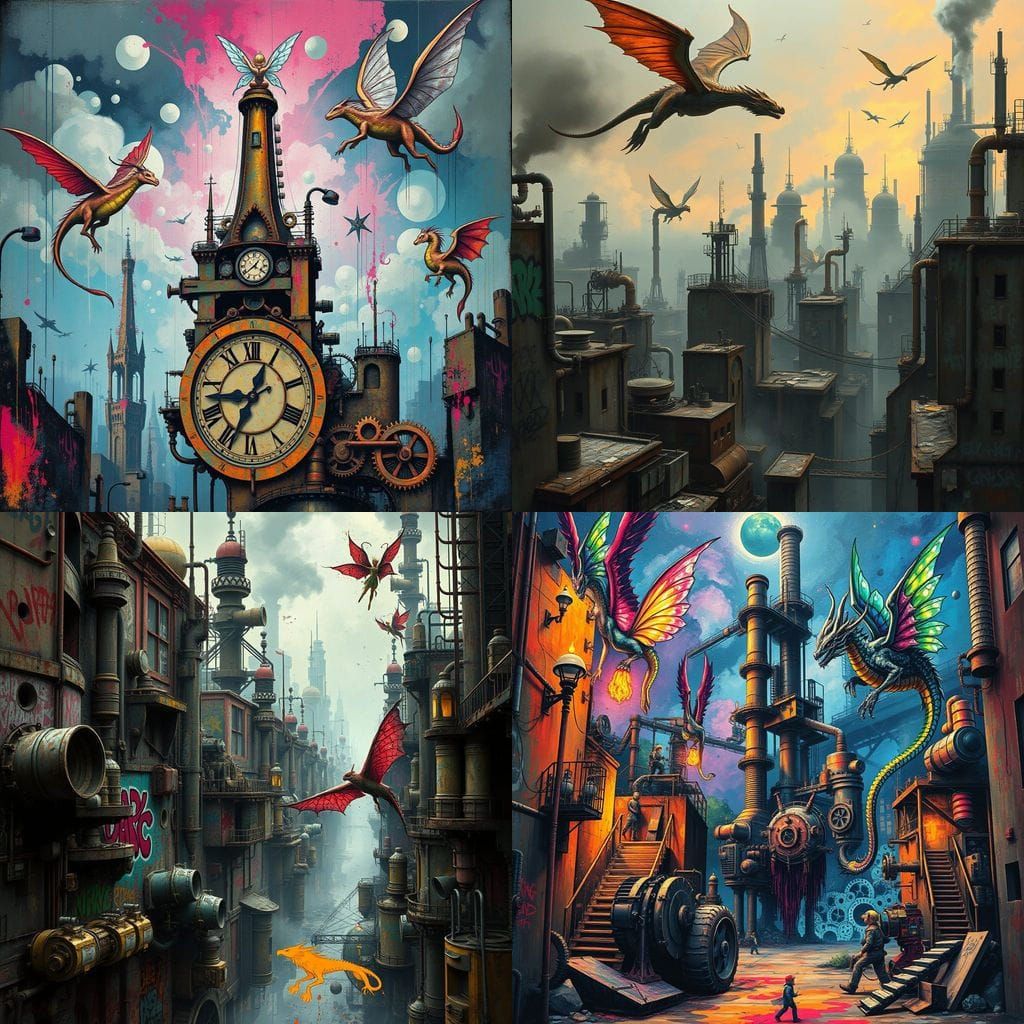 Surreal Steam Punk Utopia Collides with Mythical Beasts