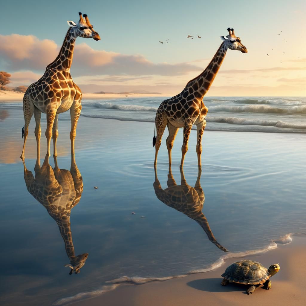 Giraffe and Turtle Beach Scene: Digital Matte Painting