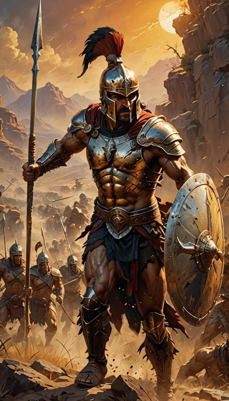Spartan Warrior Charging Forward: Epic Fantasy Art